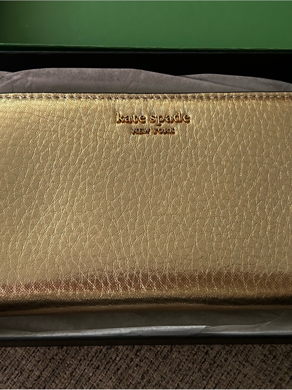 Kate Spade Morgan gold metal zip around continental wallet